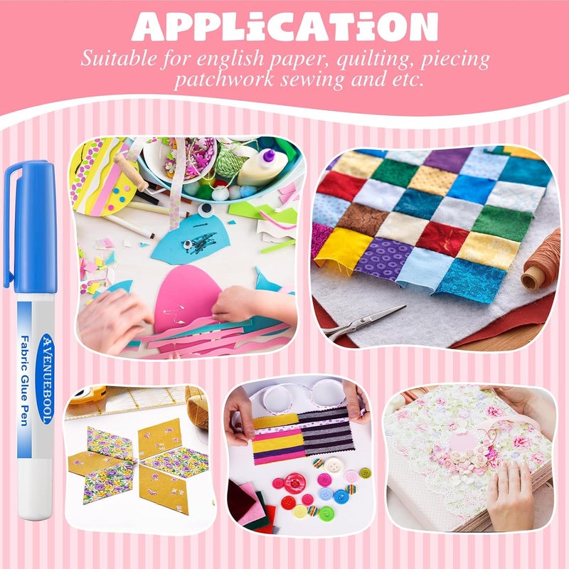 Avenuebool 1 Fabric Glue Pen with 2 Refill, Washable Temporary Fabric Sewing Adhesive, Temporary Blue Glue Stick for English Paper, Quilting, Piecing Patchwork Sewing - Image 3